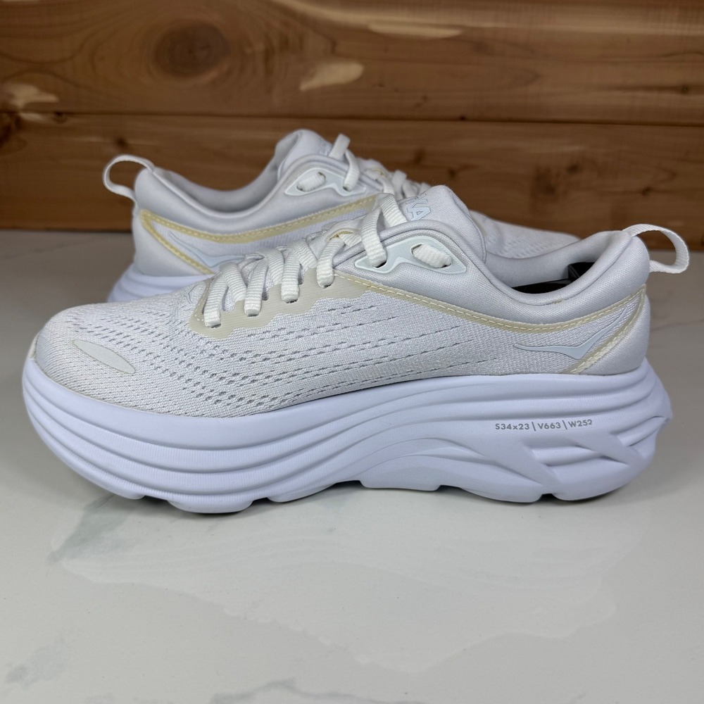 Hoka One One White Athletic Running Shoes with Subtle Gold Trim - Picture 11 of 16
